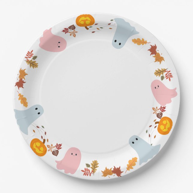 cute halloween ghosts and pumpkins paper plates (Front)