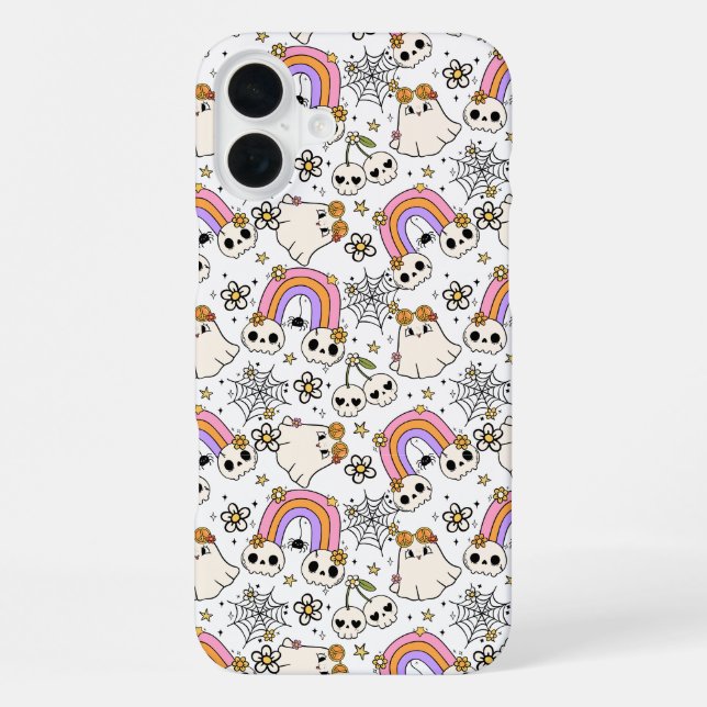 Cute Halloween Ghosts and Skulls Pattern Iphone Case (Back)