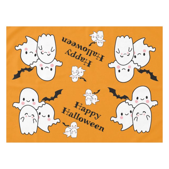 Cute Halloween Ghosts Bats Personalize Tablecloth (Front (Horizontal))