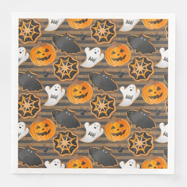 CUTE HALLOWEEN GHOSTS BATS SPIDER WEBS PUMPKINS PAPER DINNER NAPKINS (Front)
