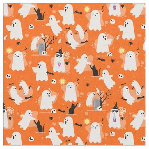 cute halloween ghosts black cat orange fabric
