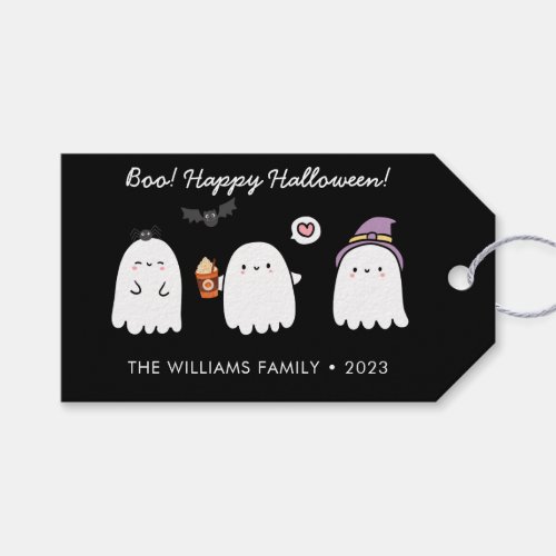 Cute Halloween Ghosts Black Favor Treats Custom Gift Tags