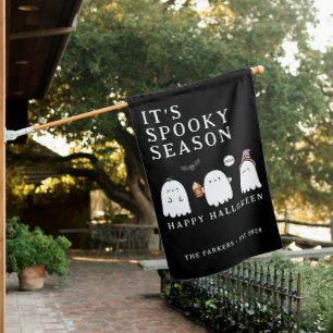 Cute Halloween Ghosts Black House Flag