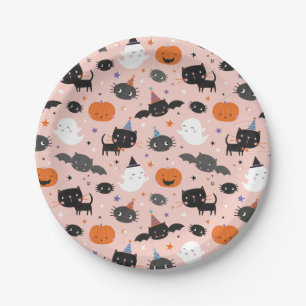 Cute Halloween Ghosts, Cats, Bats and Pumpkins Paper Plates
