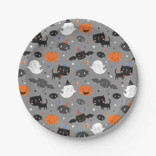 Cute Halloween Ghosts Cats Bats and Pumpkins Paper Plates