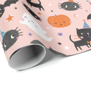 Cute Halloween Ghosts, Cats, Bats and Pumpkins Wrapping Paper