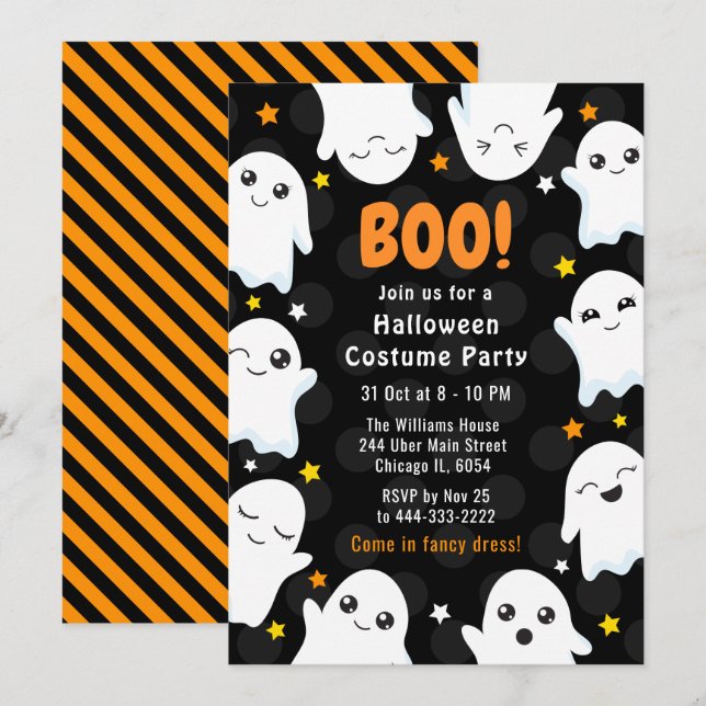 Cute Halloween Ghosts Costume Party Invitation (Front/Back)