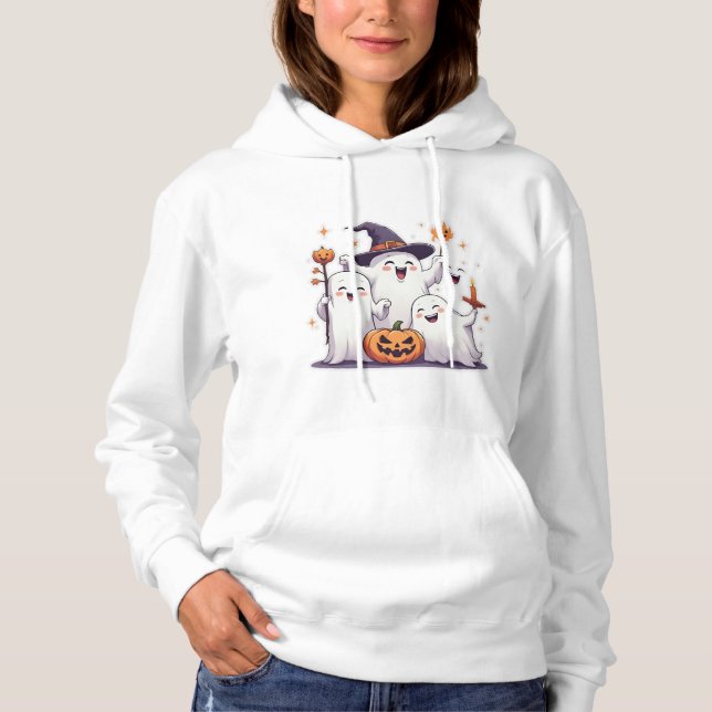 Cute Halloween Ghosts Hoodie – Kawaii Pumpkin (Front)