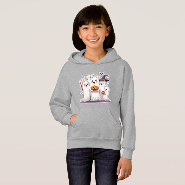 Cute Halloween Ghosts Hoodie – Kawaii Pumpkin (Front Full)