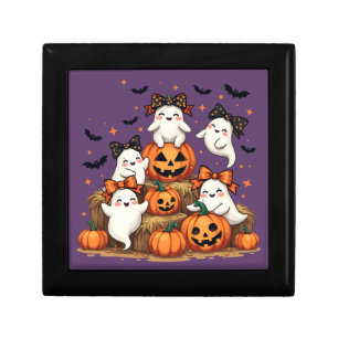 Cute Halloween Ghosts In Coquette Bows & Pumpkins Gift Box