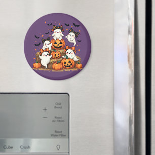 Cute Halloween Ghosts In Coquette Bows & Pumpkins Magnet