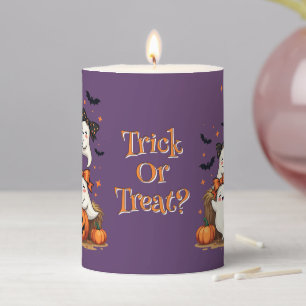 Cute Halloween Ghosts In Coquette Bows & Pumpkins Pillar Candle