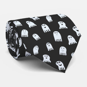 Cute Halloween Ghosts in White & Charcoal Black Neck Tie