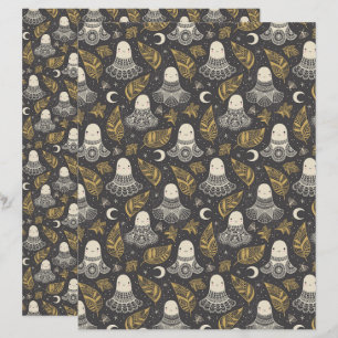 Cute Halloween Ghosts Lace - Gold Scrapbook Paper