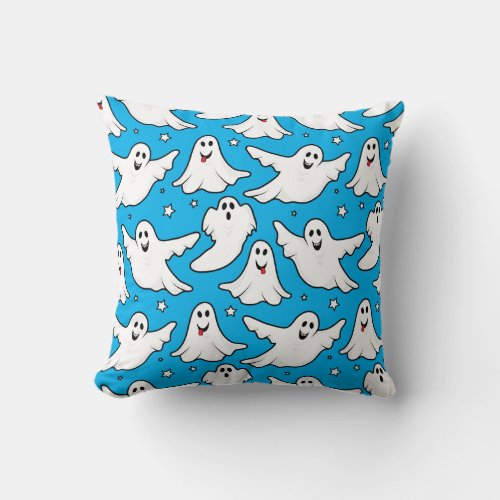 Cute Halloween Ghosts Laughing and Smiling Throw Pillow
