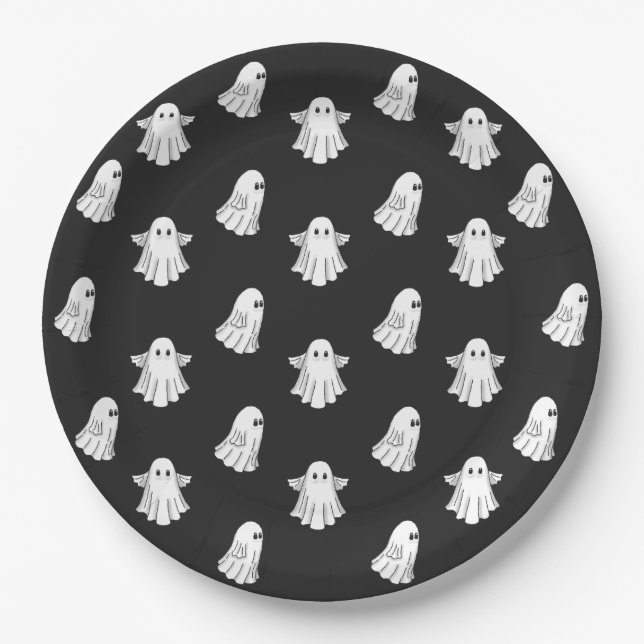 Cute Halloween Ghosts Paper Plates (Front)