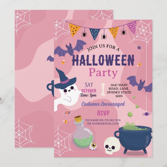 Cute Halloween Ghosts Party Pumpkins Invite (Front/Back)