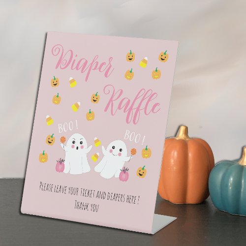 Cute Halloween Ghosts Pink Diaper Raffle Sign