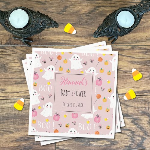 Cute Halloween Ghosts Pink Paper Napkins