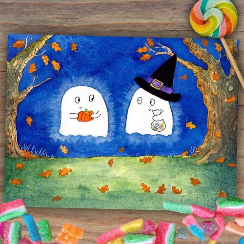 Cute Halloween ghosts postcard by Nicole Janes