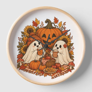 Cute Halloween Ghosts Pumpkin Autumn Picnic Spooky Clock