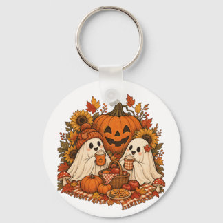 Cute Halloween Ghosts Pumpkin Autumn Picnic Spooky Keychain