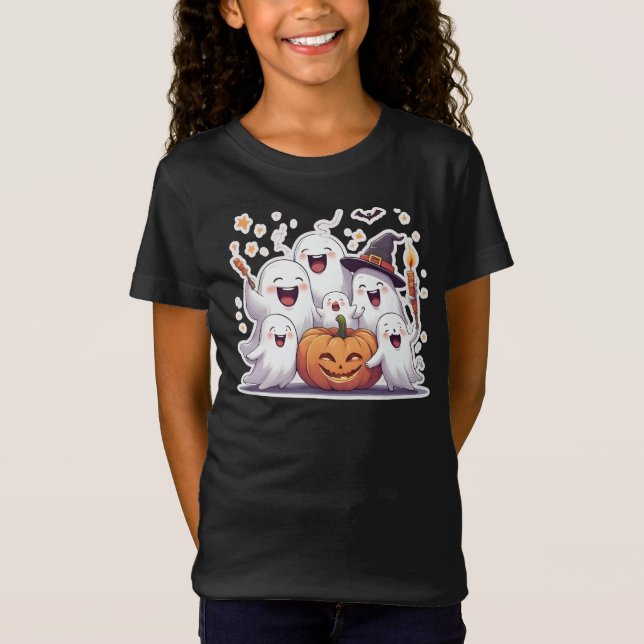Cute Halloween Ghosts & Pumpkin T-Shirt  (Front)