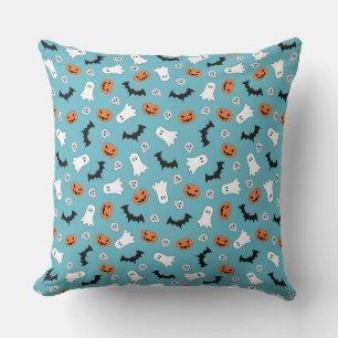 Cute Halloween Ghosts, Pumpkins, Skulls, Bats Throw Pillow