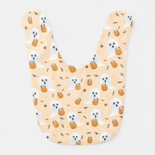 Cute Halloween Ghosts Trick Or Treating Orange Baby Bib