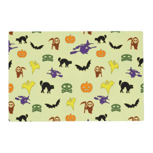 Cute Halloween ghosts witches doodle Pattern Placemat