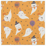 Cute Halloween Ghosts with balloons on orange Fabric