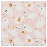 Cute Halloween Ghosts with pumpkins on light pink Fabric