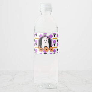 Cute Halloween Ghoul Purple Orange  Water Bottle Label