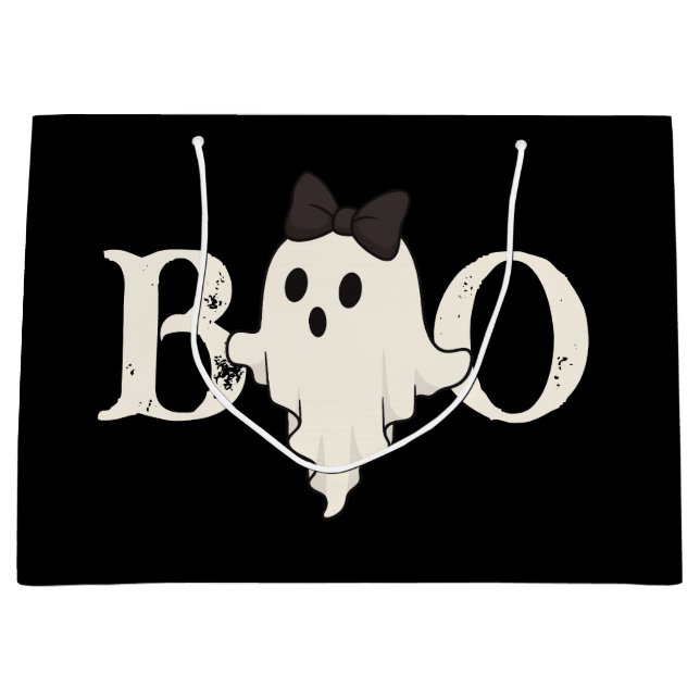 Cute Halloween Gift Bag – "Boo" Ghost with Bow (Front)