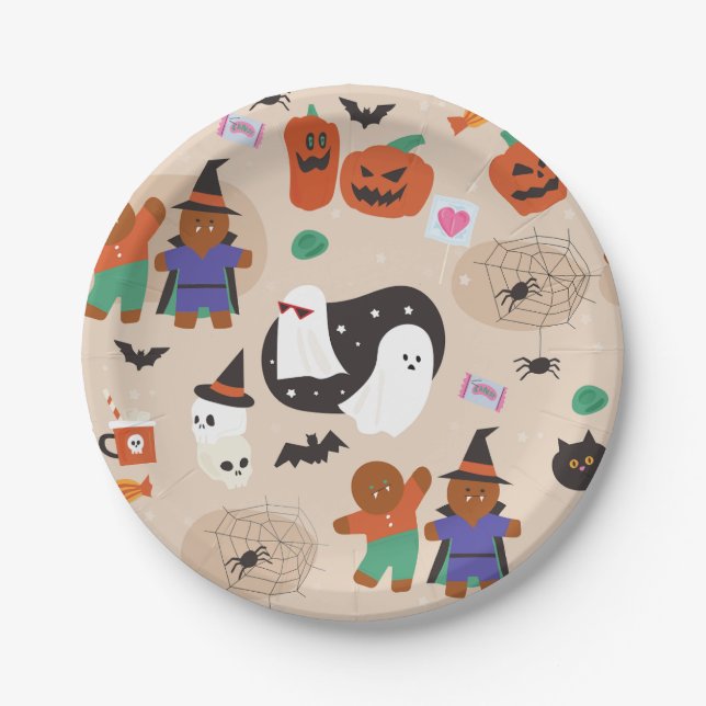 cute halloween gingerbread man vampire paper plates (Front)