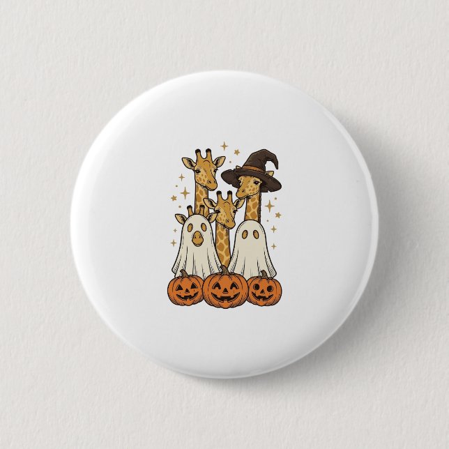 Cute Halloween Giraffe Ghost Pumpkin Shirt Design_ Button (Front)