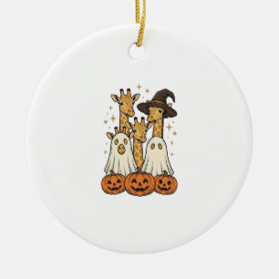 Cute Halloween Giraffe Ghost Pumpkin Shirt Design_ Ceramic Ornament