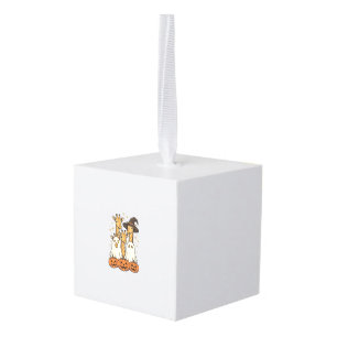 Cute Halloween Giraffe Ghost Pumpkin Shirt Design_ Cube Ornament