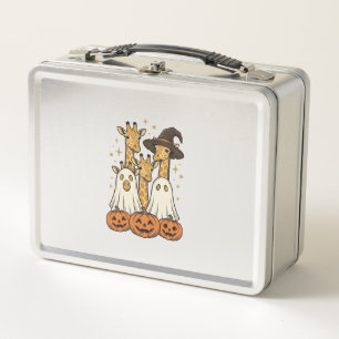 Cute Halloween Giraffe Ghost Pumpkin Shirt Design_ Metal Lunch Box