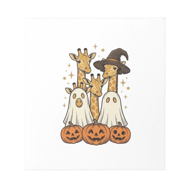 Cute Halloween Giraffe Ghost Pumpkin Shirt Design_ Notepad (Front)