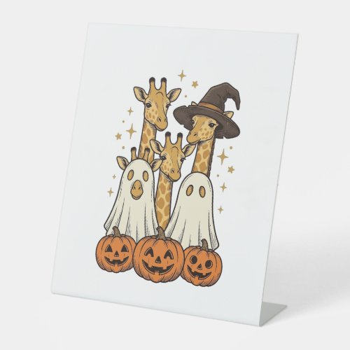 Cute Halloween Giraffe Ghost Pumpkin Shirt Design_ Pedestal Sign