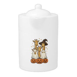 Cute Halloween Giraffe Ghost Pumpkin Shirt Design_ Teapot