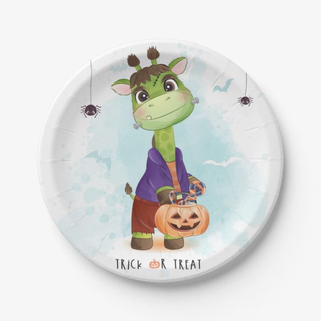 Cute Halloween Giraffe Paper Plates (Front)