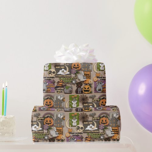 Cute Halloween Girls Name Birthday Gift Wrapping Paper