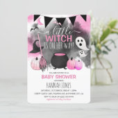 Cute Halloween Girls Pink Baby Shower Invitation (Standing Front)