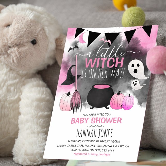 Cute Halloween Girls Pink Baby Shower Invitation