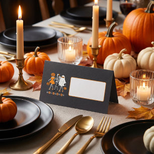 Cute Halloween Girls Skeleton Ghost Pumpkin Place Card