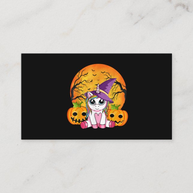 Cute Halloween Girls Witchy Unicorn Halloween Business Card (Front)