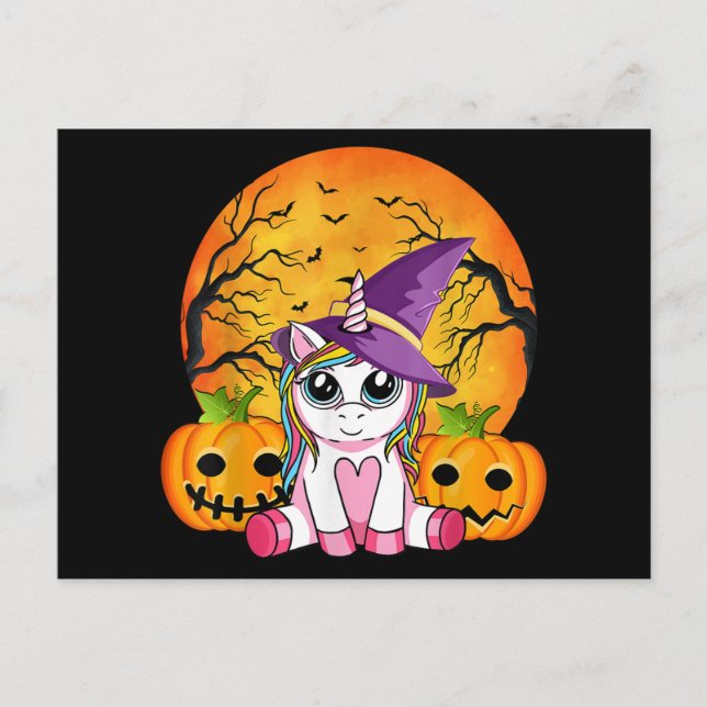 Cute Halloween Girls Witchy Unicorn Halloween Holiday Postcard (Front)