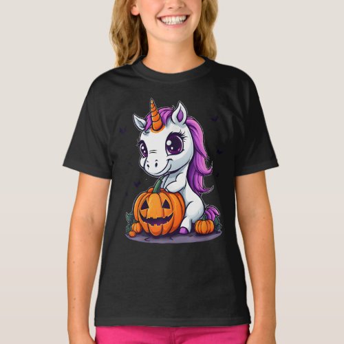 Cute Halloween Girls Witchy Unicorn Halloween T_Shirt